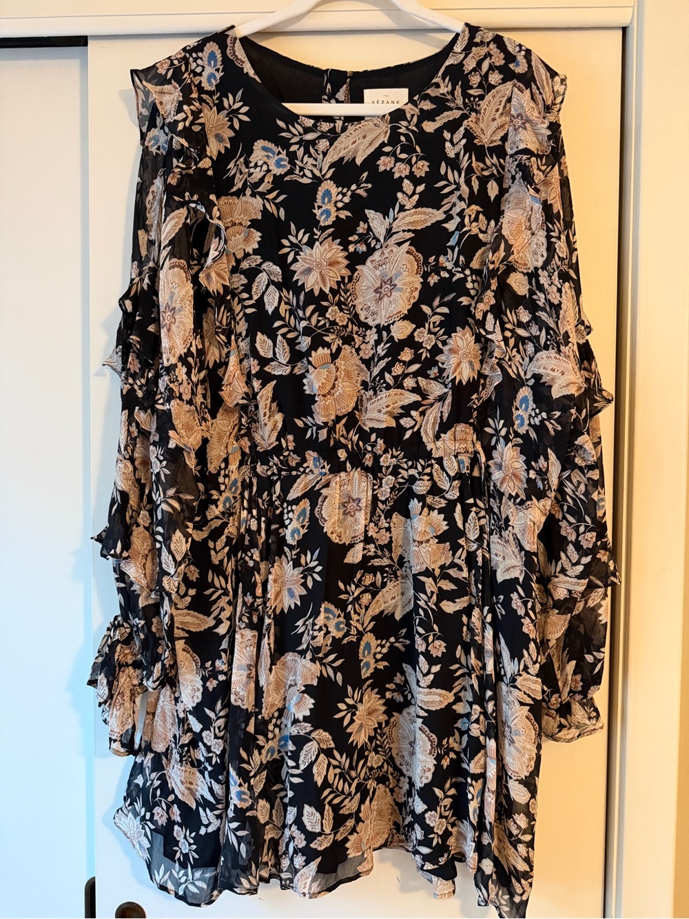Sezane Black Floral Print Dress